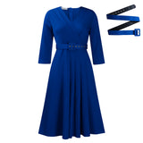 Fongt Women's New V-Neck Fashion Temperament Folds Elastic Temperament Elegant African Dress