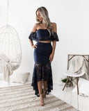 Fongt New Dress Explosive Lace Dress With Chest-Nibbon Temperament Pencil Skirt Two Sets Of Women's Skirt