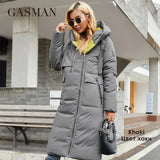 2022 New Women's down jacket Fashion high street Long Big pocket Women coat Contrast brand warm quilted coats parka