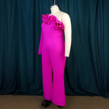 Fongt Single Shoulder Collar Wood-Eared Jumpsuit Commuting Wind High Waist Casual Tights Jumpsuit