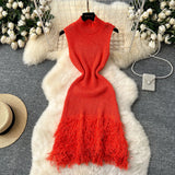 Fongt Design Sleeveless Knitted Dress Women's Summer Hair-Throw Slimming Pure Hot Girl Short Skirt