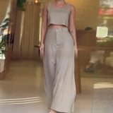 Fongt 2024 New Square Collar Short Sleeveless Sling High-Waisted Skirt Casual Suit-Outfit