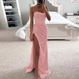 Gentle Light Blue Long Evening Prom Dress Women Sexy Sequins High Slits Spaghetti Straps Dress Female Graduation Gowns-Outfit