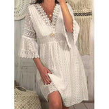 Fongt Lace Dress In Spring 2025 V-Neck Lace Sleeve Dress