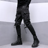 Function Wind Tactics Multi-Pocket Ribbon Parachute Military Uniform Street Tide Brand Harlan Pants-Outfit