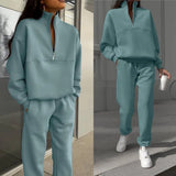 Fongt Women's New Casual Fashion Thicken Long-Sleeved Trousers Two Sets