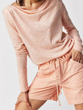Women Casual Loose Fit T-shirts Tops Long Sleeve Solid Color Spring Fall Pullovers Basic Tees Shirts Streetwear 2023-Outfit