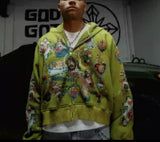 Fongt Tatry RIGHTEOUS Cartoon Printed Hooded Zipper Zip-Up Casual New Goods