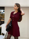 Fongt Mini Dress Knitted High-Waisted Umbrella Dress 2025 Spring/Summer Retro Elegant
