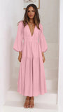 Fongt Autumn And Winter V Collar Waist Show Thin Pleated Long Sleeve Small Fresh Dress Female 23051-Outfit
