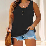 Fongt Women's Summer Sleeveless Button Solid Color U-Neck T-Shirt Women Can Open A T-Shirt Vest