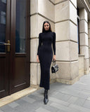 Fongt And Winter Long-Sleeved Knitted Dress 2024 New Sweater Dress Striped Long High-Collar Tight Sexy