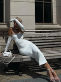 Women Fashion Halter Strapless With Gloves Backless Buttons Sexy Bodycon Maxi Dress Fall Wedding Party Y2K Clothes-Outfit