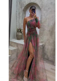 Fongt Women's Explosive Flower Slant Shoulders Big Smash Flower High-End Dress