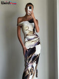 Flower-Print Incline-Shoulder Dress Woman Summer Sexy Chic Cross Sundresses Trend Party Hottie fashion Skinny Bodycon-Outfit