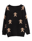 Fongt And Winter New Christmas Knitted Cartoon Man Embroidered Round Collar Sweater Women's Top
