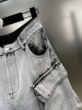 Gradient Multiple Pockets Design Jeans Women's Single Button High Waist Denim Pants 2023 Autumn Female New-Outfit