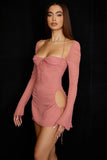 Fall Dresses For Women 2021 Long Sleeve Breast Wrapped Sexy Bodycon Outfits Elegant Casual Mini
