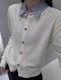 Sense Polo Got Fake Two Knitted Cardigan Women's 2024 Spring Shirt With College Style Sweater Coat In The Collar.-Outfit