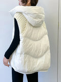 Knit Sleeve Down Vest Female 2024 Winter New Fashion Hooded Design Sense Warm Small People Wearing A Vest-Outfit