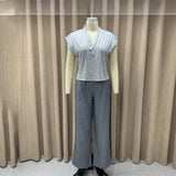 Fongt 2023 New Solid Color V-Neck Sleeveless Jacket Blazer Trouser Suit Women-Outfit