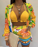 Independent Station New Popular Style Sexy Summer Solid Color Printing 3-Piece Suit Girl-Outfit