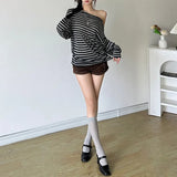 Autumn 2024 New Women's Commuting Unique Cut-Up With Slanted Shoulder Striped Long-Sleeved