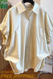 style Summer Fashion Puff Sleeve Women Blouses Single Breasted Turn-down Collar New Shirt