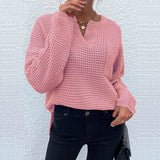 Fongt Fashion Women's Top Knit Jumper Long Sleeve V-Neck Pocket Solid Color Sweater Women's