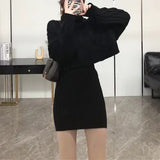 Fongt Autumn And Winter French Gentle Hemp High-Necked Short Sweater + Knitted Skirt Woman