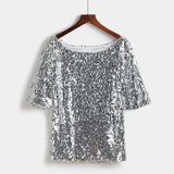 Loose Off Shoulder Sequin Glitter