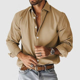 Fongt New Men's Shirt City Casual Collar Button Solid Color Men's Top