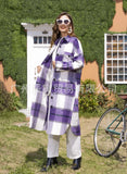 Autumn Winter Lady Classic Plaid Coat Lapel Double Bag Long Loose Versatile Coat-Outfit