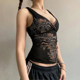 Fongt Plant Floral Print Slings Small Vest Hottie Girl Girl Slamming Sexy Antique Early Feeling New Blouse Tide