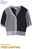 Style O-neck Short Knitted Sweaters Women Thin Cardigan Button Up 2023 Summer Casual Fashion Patchwork Crop Top