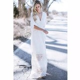 Fongt Spring And Summer Female Bohemian Beach White Cotton Wrinkled Dress Solid Color Long
