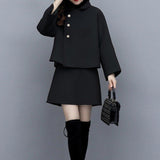 Fongt Autumn And Winter New Wool Coat Women's Temperament Small Fragrant Dress Short Dress Thin Casual Two Sets