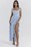 Fongt Summer New French Slings Wood Ear Design Picties Open Fork Dress Dress Woman
