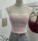 Fongt Thai-Style Small Design Mesh Yarn Draw-Folded Breast Sling Sling With Bra Cushion Short Sleeveless Top 8022
