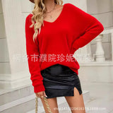 Fongt Autumn New Imitation Marinose Sweater Female Solid Color Long-Sleeved V-Neck Loose Large-Size Woman
