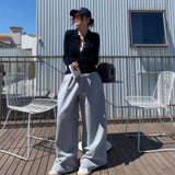 Fongt Autumn Wear A Set Of Korean Casual Lazy Half-Neck Knitted Wide-Legged Leg Trousers Two Sets Of Women