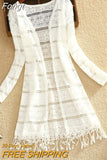 Women Slim Thin Lace Jakcet Chaqueta Mujer New 2023 Summer Long Sleeve Hollowing Tassels Medium Long Cardigan Womens