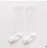 1 Pair Spring Autumn Winter Cotton Lace Double Needle Children Breathable Socks Solid Baby Girls Knee Socks
