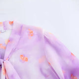 Fongt Spring Printing Lotus Leaf Lantern Sleeve Top Shirt