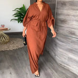 Fongt New Women's Temperament V Tie With Loose Leisure Large-Size Dress 661