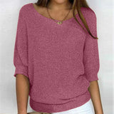 Fongt New Solid Color Round Knit Shirt Women Commuting Elegant Seven-Sleeve Top Air-Conditioning Shirt