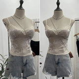 Set Up The Coat Series Velvet Lace Lace Sling With Chest Pad Wear Vest Top