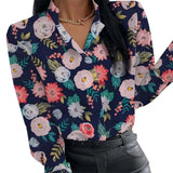 Summer Floral Print Blouse Women Clothes Stand Collar Long Sleeve Office Lady Shirts Tops Female Casual Plus Size