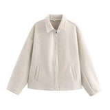 Fongt Wind Autumn New Women's Temperament Simple Collar Short Solid Color Hair Coat