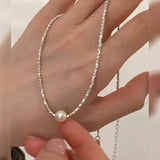 Galaxy Silver Pearl Necklace-Outfit